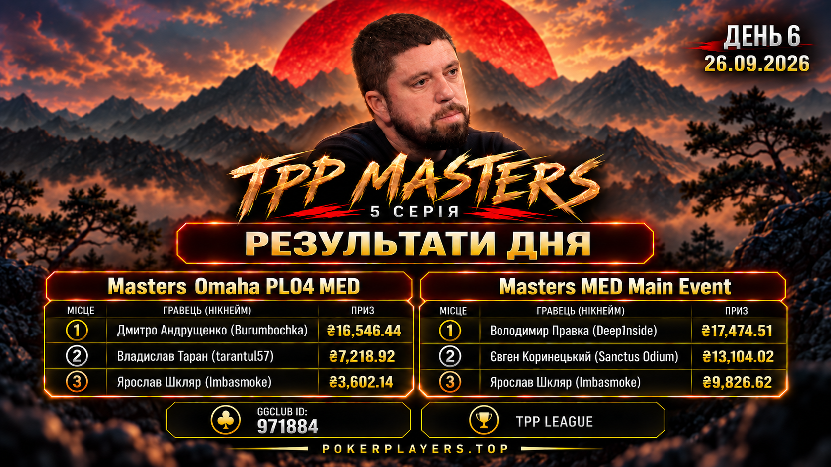 TPP Masters — День 6 завершено: Андрущенко бере Omaha, Правка — Main Event MED